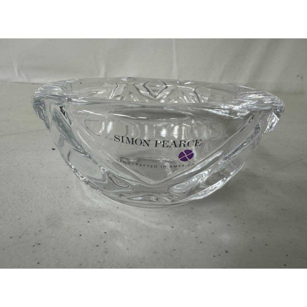 Vtg Simon Pearce Love Your Brain Geometric Clear Glass Bowl